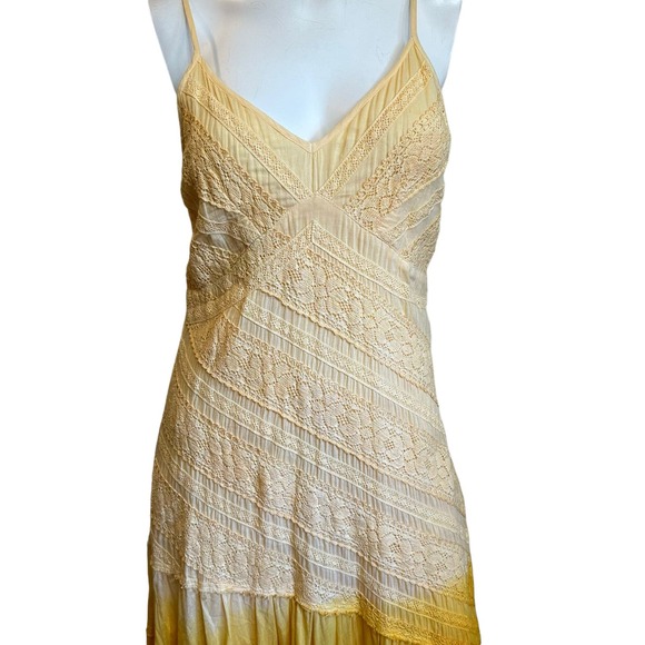 Alberto Makali Ombre Yellow Asymmetrical Crochet Look Midi SunDress Y2K sz 8 - Picture 4 of 10